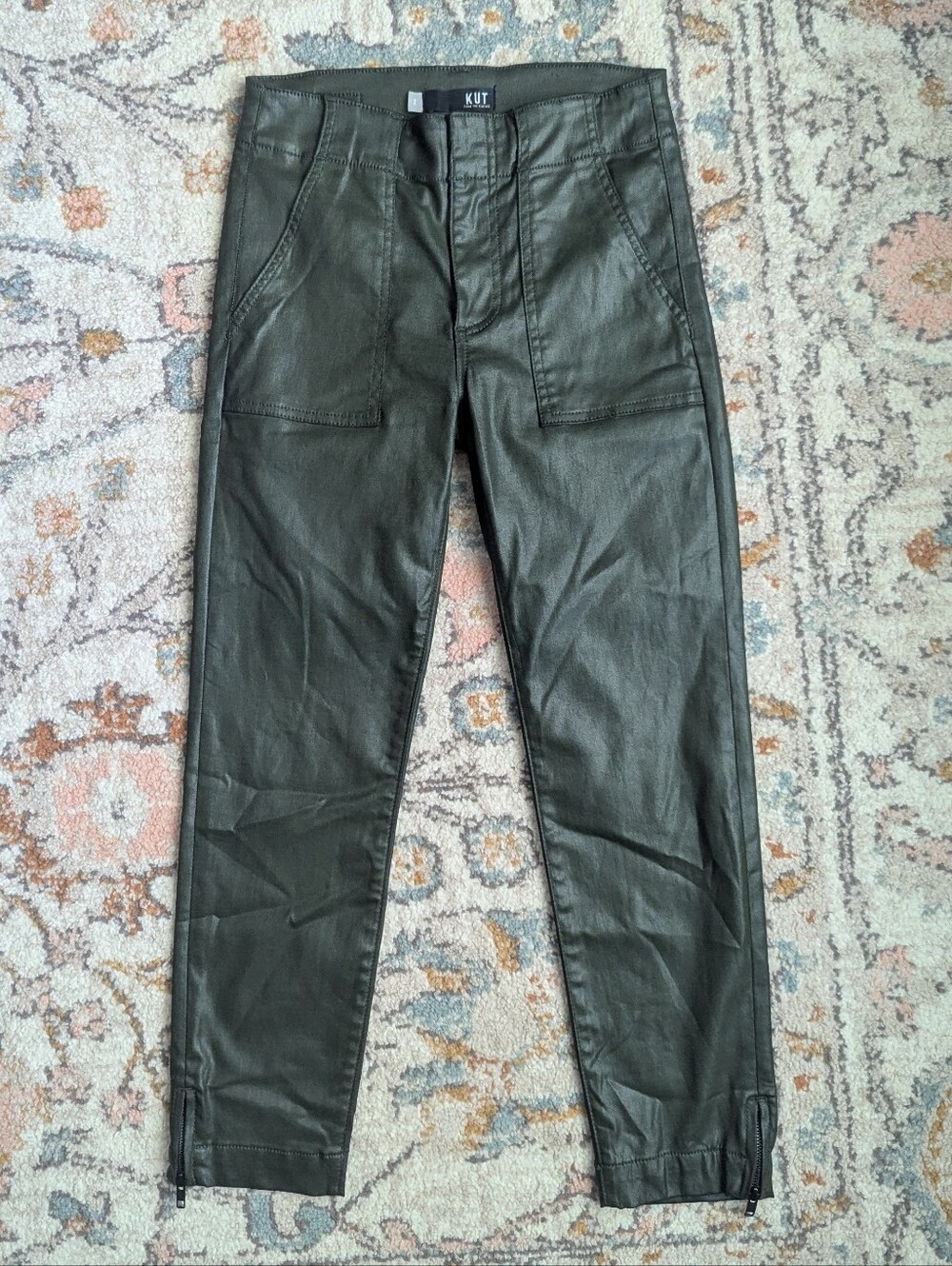 Kut from the Kloth Olive Green Faux-Leather Pant